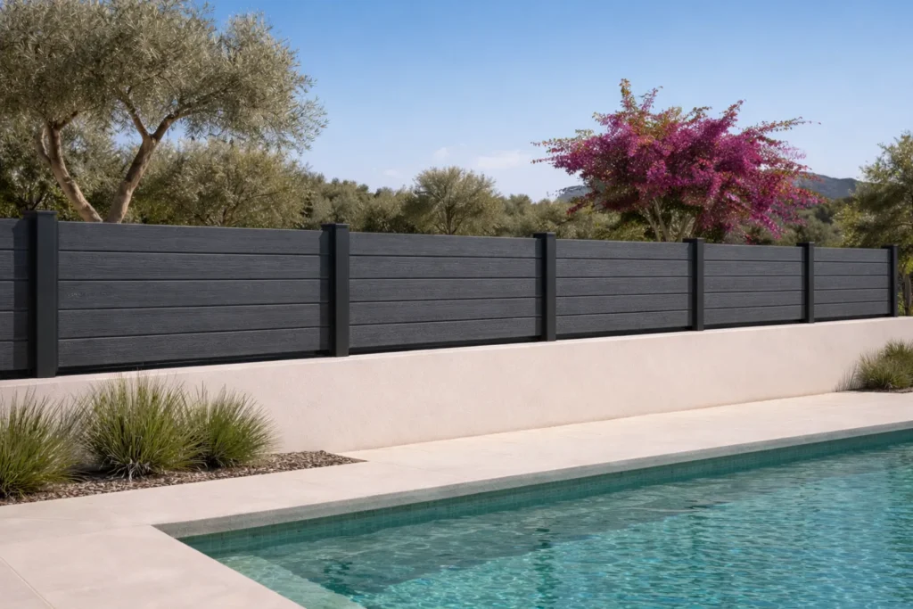 WPC περίφραξη εξωτερικού χώρου σε πισινα
