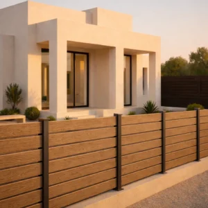 κάγκελο περιφραξης με wpc ντεκ σε χρωμα δρυς